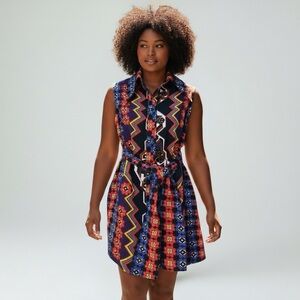 Vintage 1970s LANVIN Paris
Women's Shirt Dress, Size 14 Multicolor Geometric EVC